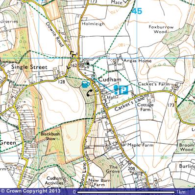 1881 Ordnance survey map of Cudham with link to modern ordnance survey map
