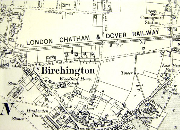 1881 Ordnance survey map of Birchington with link to modern ordnance survey map